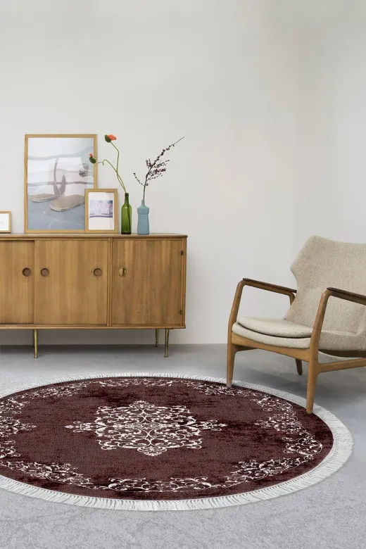 Alanur Home 616-Trend-Yuvarlak Eko Trend Djt Haı Yıkanabilir Kaymaz Taban 616 Yuvarlak Klasik Bordo