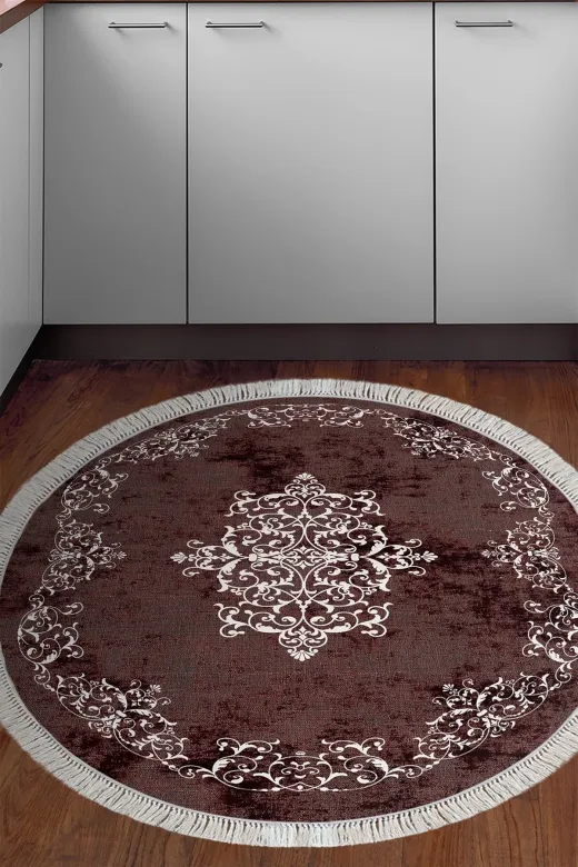 Alanur Home 616-Trend-Yuvarlak Eko Trend Djt Haı Yıkanabilir Kaymaz Taban 616 Yuvarlak Klasik Bordo