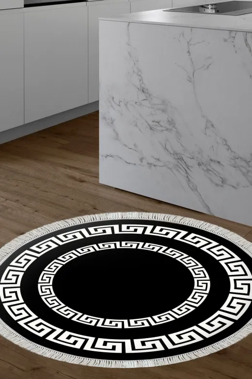 Alanur Home 650M-Trend-Banyo-Yuvarlak Eko Trend Djt Banyo Paspası Yıkanabilir Kaymaz Taban 650M Yuvarlak Modern Siyah