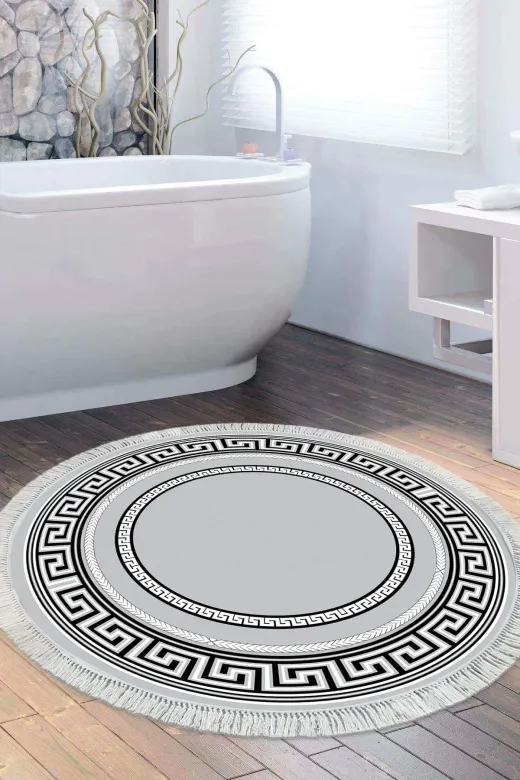 Alanur Home 651M-Trend-Banyo-Yuvarlak Eko Trend Djt Banyo Paspası Yıkanabilir Kaymaz Taban 651M Yuvarlak Modern Gri