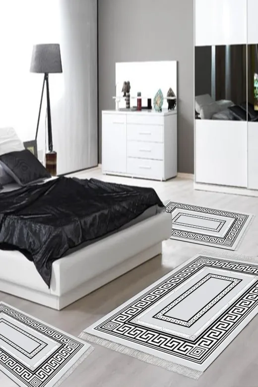 Alanur Home 651M-yatak-3-pcs-K-S Eko Trend Djt Yıkanabilir Kaymaz Taban 3 Lü Yatak Odası Takımı 651M Modern Gri