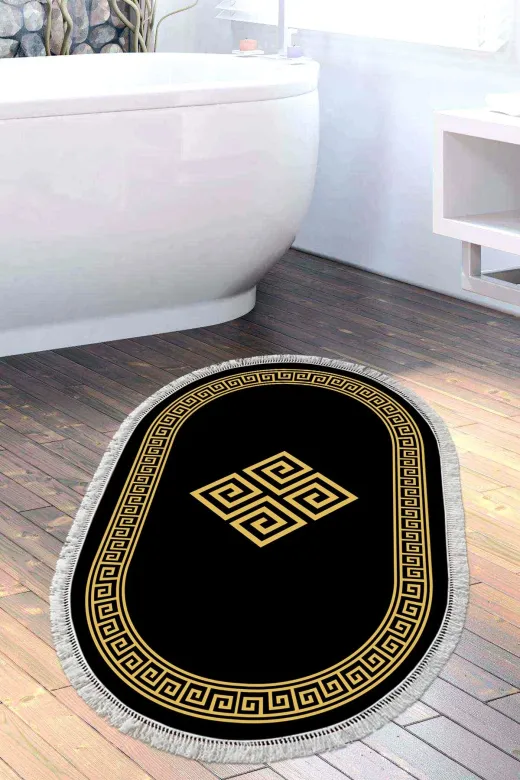 Alanur Home 656M-Trend-Banyo-Oval Eko Trend Djt Banyo Paspası Yıkanabilir Kaymaz Taban 656M Oval Modern Gold