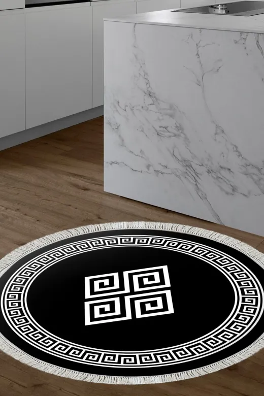 Alanur Home 656M-Trend-Banyo-Yuvarlak Eko Trend Djt Banyo Paspası Yıkanabilir Kaymaz Taban 656M Yuvarlak Modern Siyah