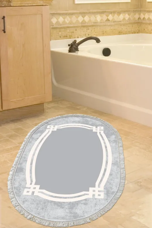 Alanur Home 657M-Trend-Banyo-Oval Eko Trend Djt Banyo Paspası Yıkanabilir Kaymaz Taban 657M Oval Modern Gri