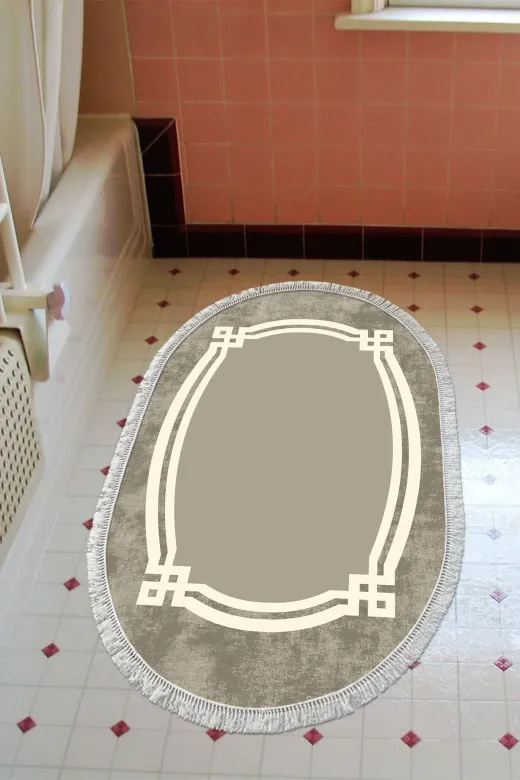 Alanur Home 657M-Trend-Banyo-Oval Eko Trend Djt Banyo Paspası Yıkanabilir Kaymaz Taban 657M Oval Modern Camel