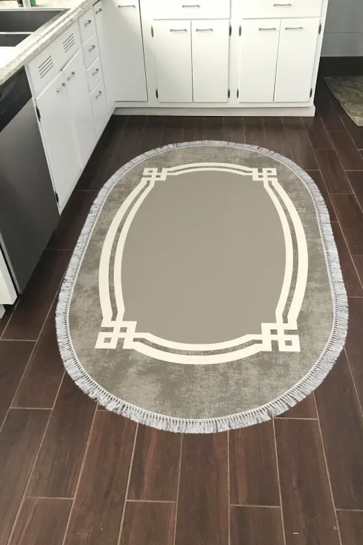 Alanur Home 657M-Trend-Banyo-Oval Eko Trend Djt Banyo Paspası Yıkanabilir Kaymaz Taban 657M Oval Modern Camel