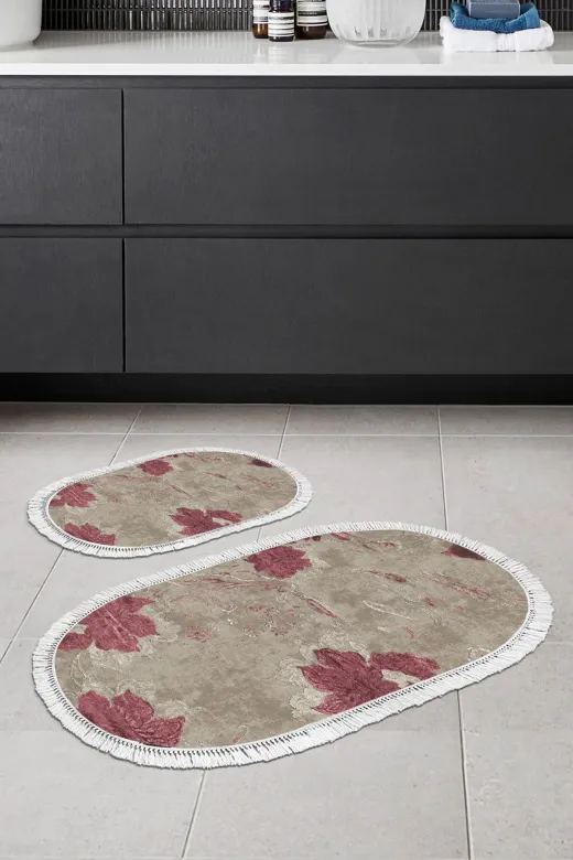 Alanur Home 660M-eko-klozet-oval-K-S-Oval Eko Trend Djt 2 Li Yıkanabilir Taban Oval Banyo Paspas 660M Suluboya Pudra (60 X 100 - 50 X 60)