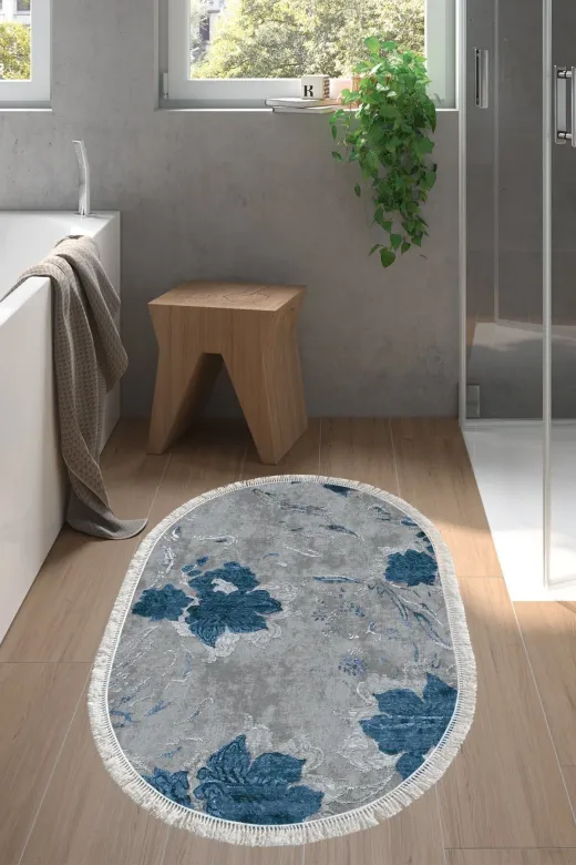Alanur Home 660M-Trend-Banyo-Oval Eko Trend Djt Banyo Paspası Yıkanabilir Kaymaz Taban 660M Oval Suluboya Mavi