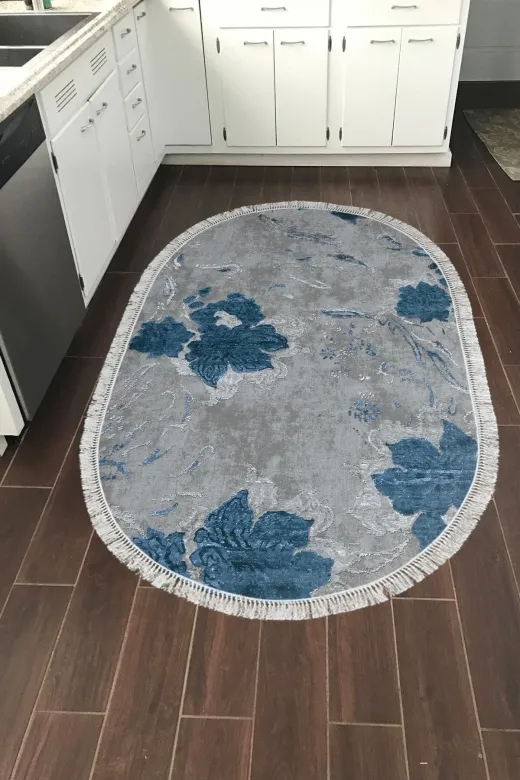 Alanur Home 660M-Trend-Banyo-Oval Eko Trend Djt Banyo Paspası Yıkanabilir Kaymaz Taban 660M Oval Suluboya Mavi