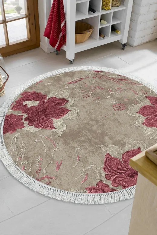 Alanur Home 660M-Trend-Banyo-Yuvarlak Eko Trend Djt Banyo Paspası Yıkanabilir Kaymaz Taban 660M Yuvarlak Suluboya Pudra