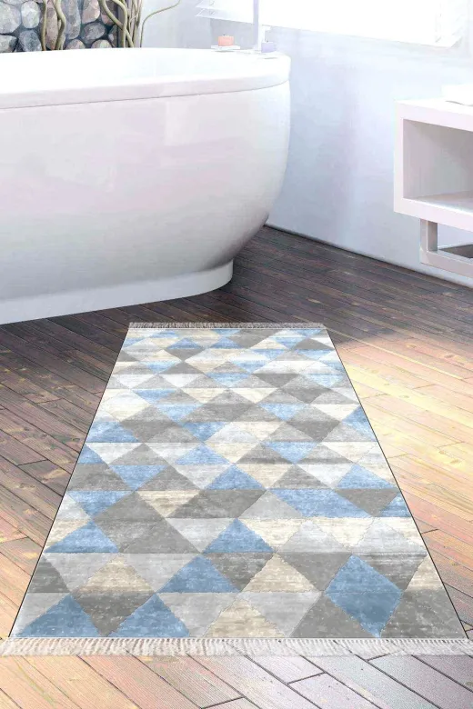 Alanur Home 661-Trend-Banyo Eko Trend Djt Banyo Paspası Yıkanabilir Kaymaz Taban 661 Iskandinav Mavi