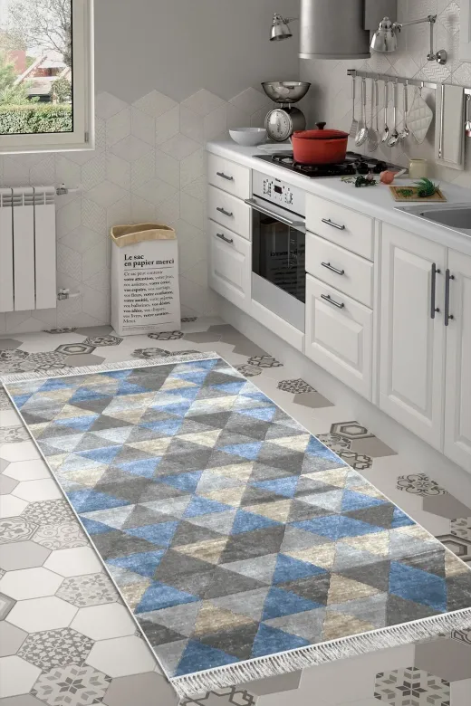 Alanur Home 661-Trend-Banyo Eko Trend Djt Banyo Paspası Yıkanabilir Kaymaz Taban 661 Iskandinav Mavi