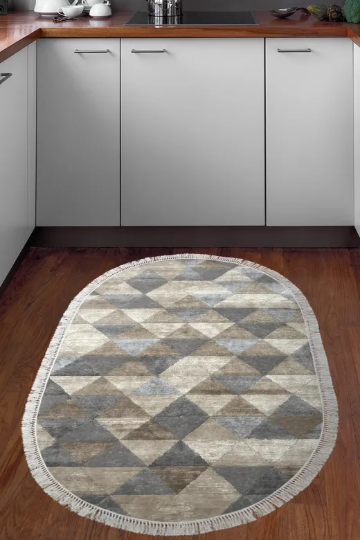 Alanur Home 661-Trend-Banyo-Oval Eko Trend Djt Banyo Paspası Yıkanabilir Kaymaz Taban 661 Oval Iskandinav Bej
