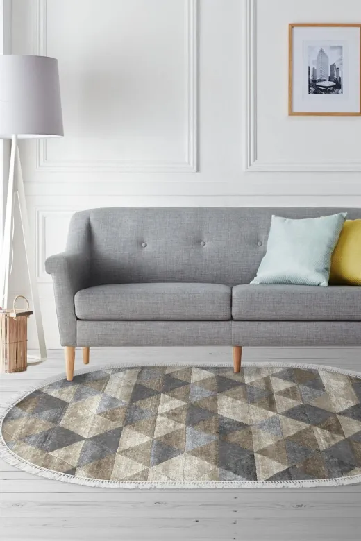 Alanur Home 661-Trend-Oval Eko Trend Djt Halı Yıkanabilir Kaymaz Taban 661 Oval Iskandinav Bej