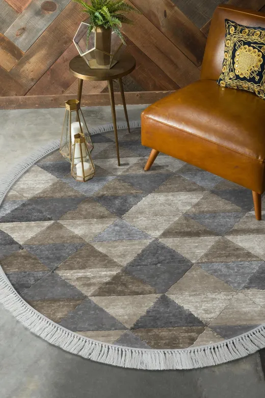 Alanur Home 661-Trend-Yuvarlak Eko Trend Djt Haı Yıkanabilir Kaymaz Taban 661 Yuvarlak Iskandinav Bej
