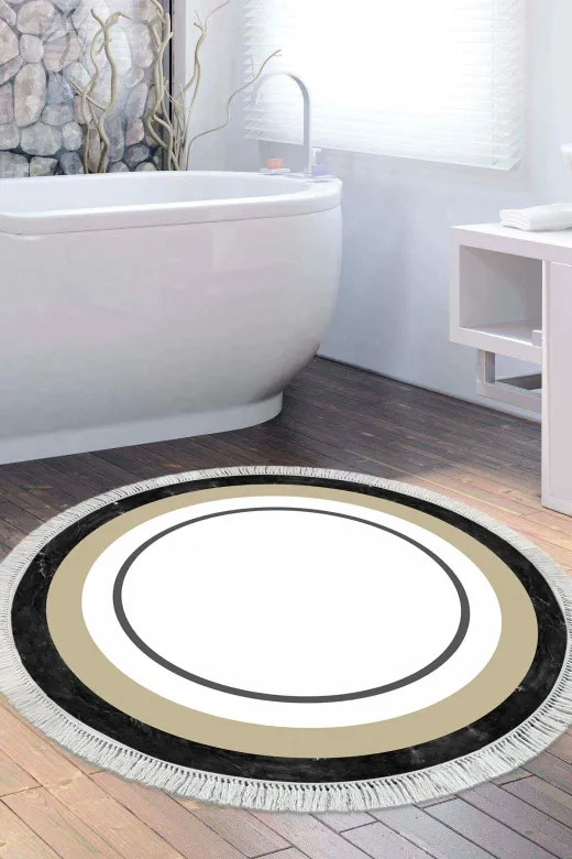 Alanur Home 673M-Trend-Banyo-Yuvarlak Eko Trend Djt Banyo Paspası Yıkanabilir Kaymaz Taban 673M Yuvarlak Bordürlü Krem