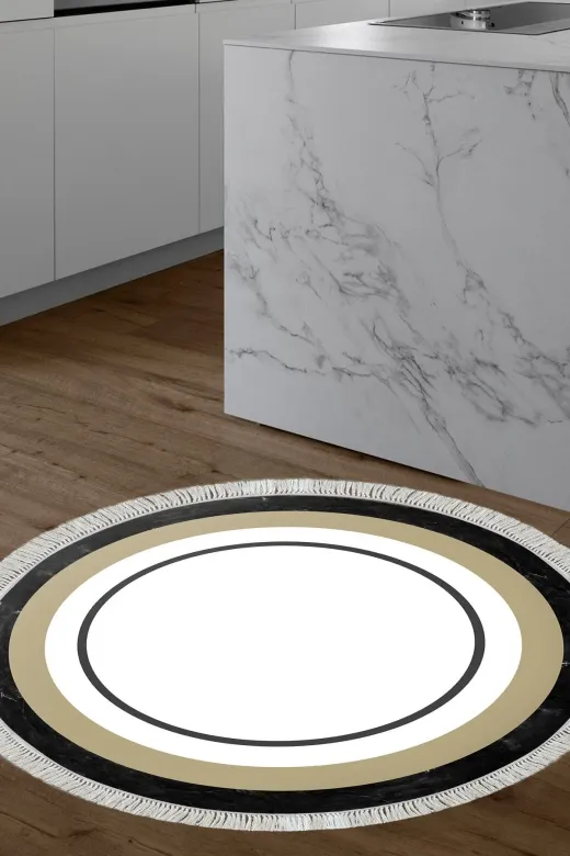 Alanur Home 673M-Trend-Banyo-Yuvarlak Eko Trend Djt Banyo Paspası Yıkanabilir Kaymaz Taban 673M Yuvarlak Bordürlü Krem