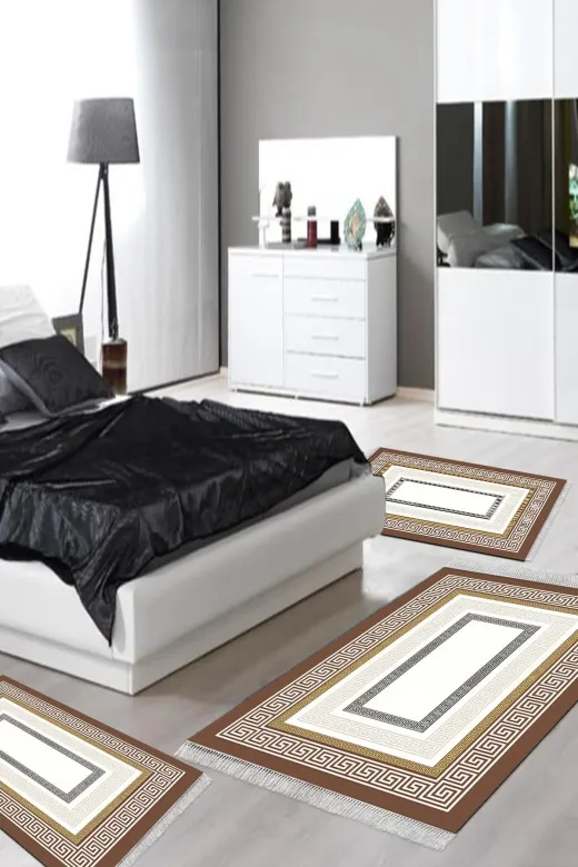 Alanur Home 675M-yatak-3-pcs-K-S Eko Trend Djt Yıkanabilir Kaymaz Taban 3 Lü Yatak Odası Takımı 675M Modern Gold