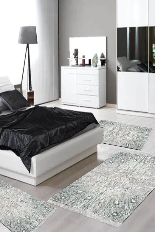 Alanur Home 743-yatak-3-pcs-K-S Eko Trend Djt Yıkanabilir Kaymaz Taban 3 Lü Yatak Odası Takımı 743 Modern Mavi