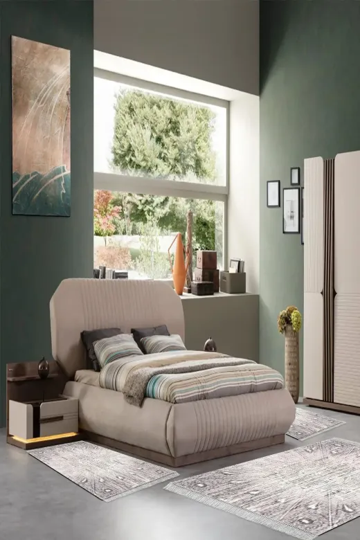 Alanur Home 743-yatak-3-pcs-K-S Eko Trend Djt Yıkanabilir Kaymaz Taban 3 Lü Yatak Odası Takımı 743 Modern Pudra