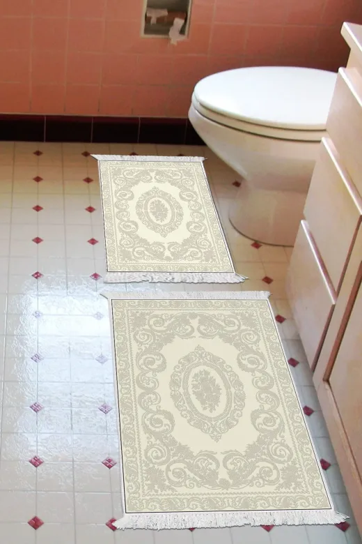 Alanur Home 747-eko-klozet-2-K-S Eko Trend Djt 2 Li Yıkanabilir Kaymaz Taban Banyo Paspas 747 Klasik Krem (50 X 80 - 40 X 50)