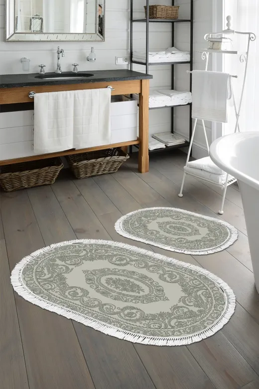 Alanur Home 747-eko-klozet-oval-2-K-S-Oval Eko Trend Djt 2 Li Yıkanabilir Kaymaz Taban Oval Banyo Paspas 747 Klasik Gri (50 X 80 - 40 X 50)