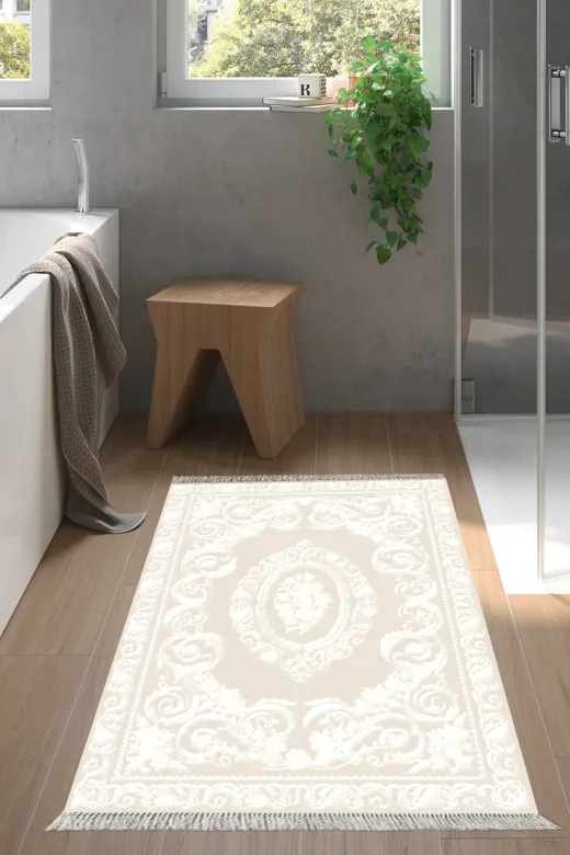 Alanur Home 747-Trend-Banyo Eko Trend Djt Banyo Paspası Yıkanabilir Kaymaz Taban 747 Klasik Bej