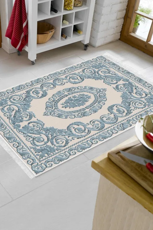 Alanur Home 747-Trend-Banyo Eko Trend Djt Banyo Paspası Yıkanabilir Kaymaz Taban 747 Klasik Mavi