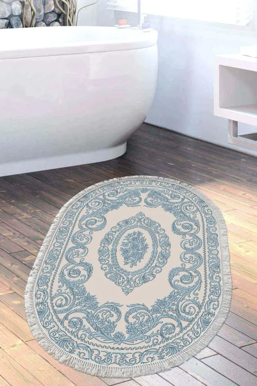 Alanur Home 747-Trend-Banyo-Oval Eko Trend Djt Banyo Paspası Yıkanabilir Kaymaz Taban 747 Oval Klasik Mavi