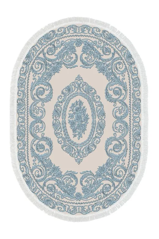Alanur Home 747-Trend-Banyo-Oval Eko Trend Djt Banyo Paspası Yıkanabilir Kaymaz Taban 747 Oval Klasik Mavi