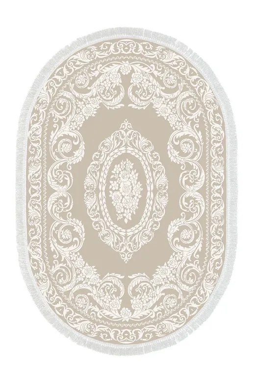 Alanur Home 747-Trend-Banyo-Oval Eko Trend Djt Banyo Paspası Yıkanabilir Kaymaz Taban 747 Oval Klasik Bej
