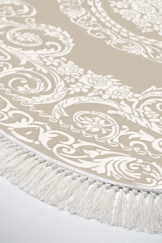 Alanur Home 747-Trend-Banyo-Oval Eko Trend Djt Banyo Paspası Yıkanabilir Kaymaz Taban 747 Oval Klasik Bej