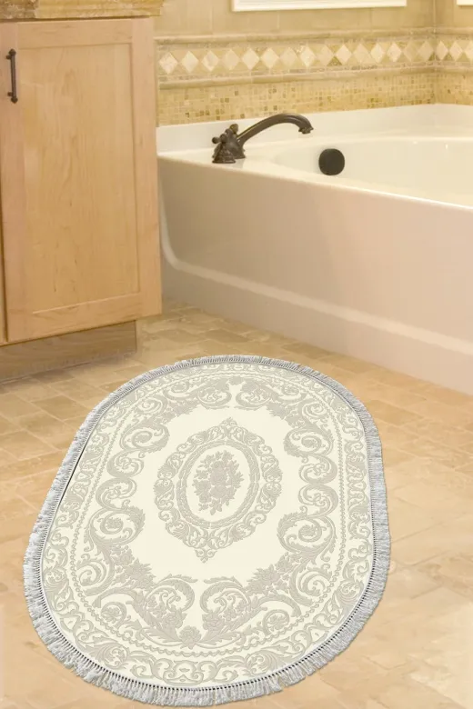 Alanur Home 747-Trend-Banyo-Oval Eko Trend Djt Banyo Paspası Yıkanabilir Kaymaz Taban 747 Oval Klasik Krem