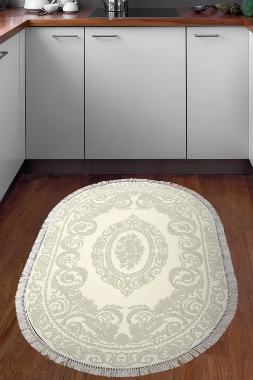 Alanur Home 747-Trend-Banyo-Oval Eko Trend Djt Banyo Paspası Yıkanabilir Kaymaz Taban 747 Oval Klasik Krem