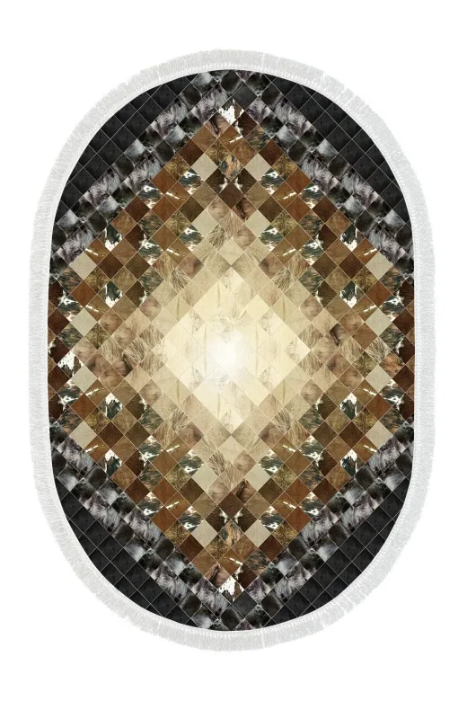 Alanur Home 759-eko-klozet-oval-K-S-Oval Eko Trend Djt 2 Li Yıkanabilir Taban Oval Banyo Paspas 759 Patchwork Siyah (60 X 100 - 50 X 60)