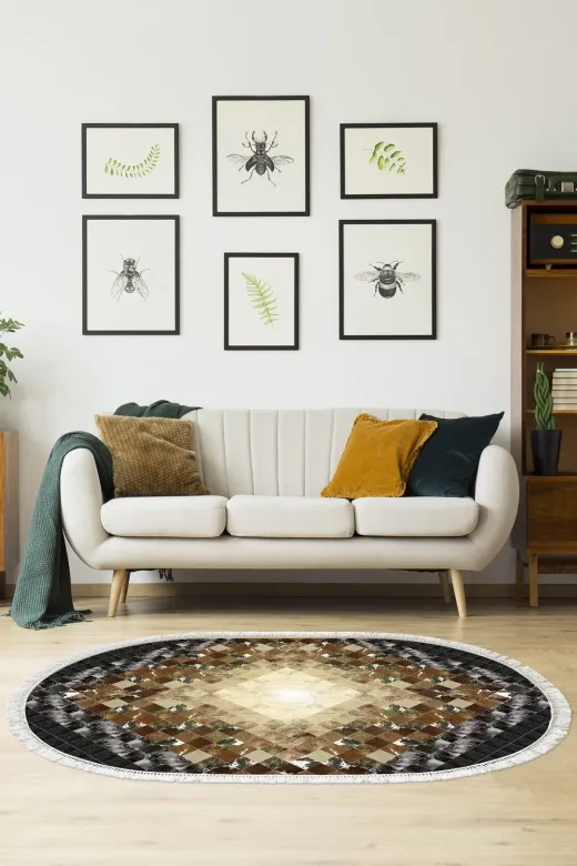 Alanur Home 759-Trend-Oval Eko Trend Djt Halı Yıkanabilir Kaymaz Taban 759 Oval Patchwork Siyah
