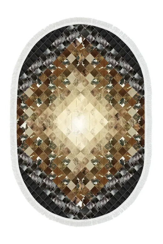 Alanur Home 759-Trend-Oval Eko Trend Djt Halı Yıkanabilir Kaymaz Taban 759 Oval Patchwork Siyah