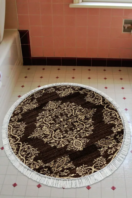 Alanur Home 761-Trend-Banyo-Yuvarlak Eko Trend Djt Banyo Paspası Yıkanabilir Kaymaz Taban 761 Yuvarlak Osmanlı Kahve