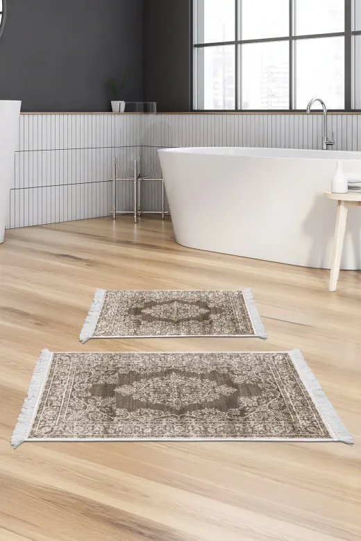 Alanur Home 762-eko-klozet-K-S Eko Trend Djt 2 Li Yıkanabilir Kaymaz Taban Banyo Paspas 762 Osmanli Vizon 60 X 100 - 50 X 60