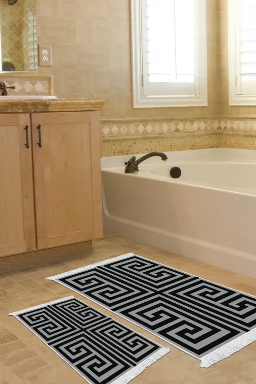 Alanur Home 768-eko-klozet-2-K-S Eko Trend Djt 2 Li Yıkanabilir Kaymaz Taban Banyo Paspas 768 Modern Gri (50 X 80 - 40 X 50)
