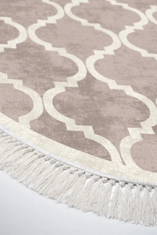 Alanur Home 900601-Oval Krem Desenli Halı