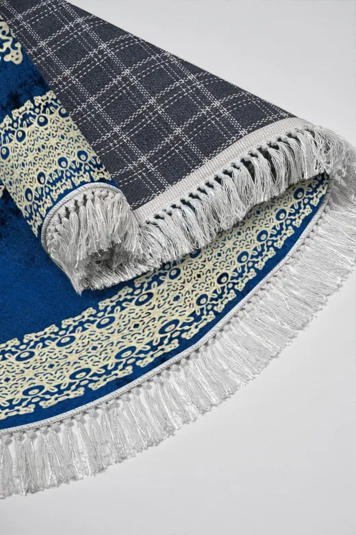 Alanur Home 900602-Oval Alanur Star Kaymaz Pamuk Tabanlı Saçaklı Dijital Halı Oval Mavi?