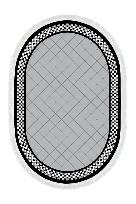 Alanur Home 900603-Oval Star Kaymaz Pamuk Tabanlı Saçaklı Dijital Halı