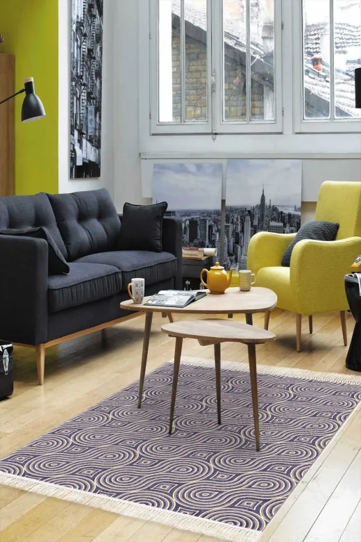 Alanur Home 900605 Bej Star Kaymaz Pamuk Tabanlı Saçaklı Dijital Halı