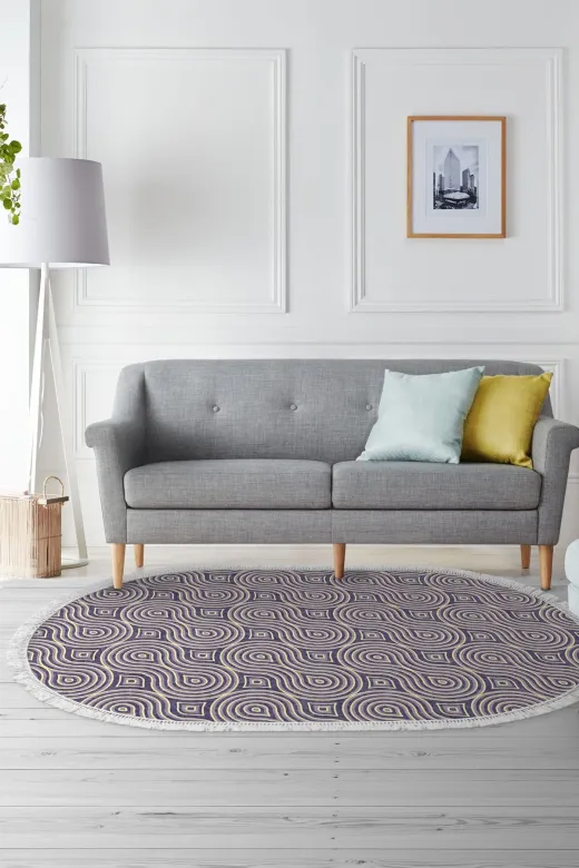 Alanur Home 900605-Oval Alanur Star Kaymaz Pamuk Tabanlı Saçaklı Dijital Halı Oval Bej