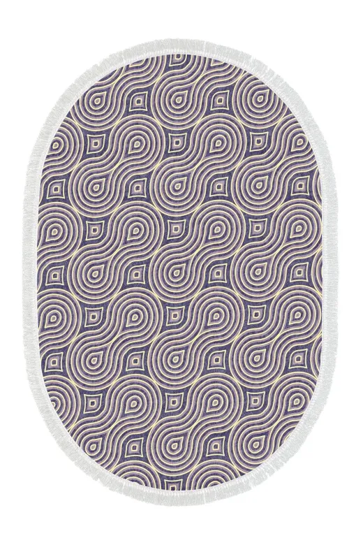 Alanur Home 900605-Oval Alanur Star Kaymaz Pamuk Tabanlı Saçaklı Dijital Halı Oval Bej