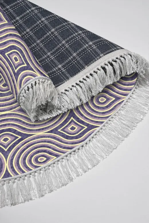 Alanur Home 900605-Oval Alanur Star Kaymaz Pamuk Tabanlı Saçaklı Dijital Halı Oval Bej