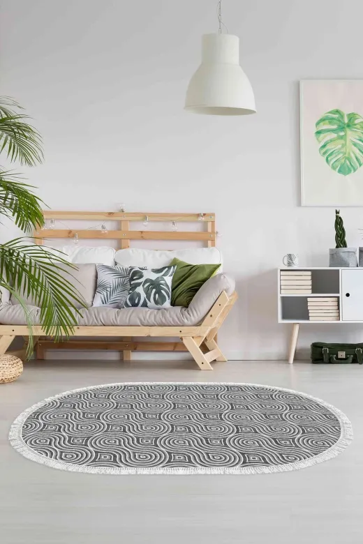 Alanur Home 900605-Oval Saçaklı Dijital Halı