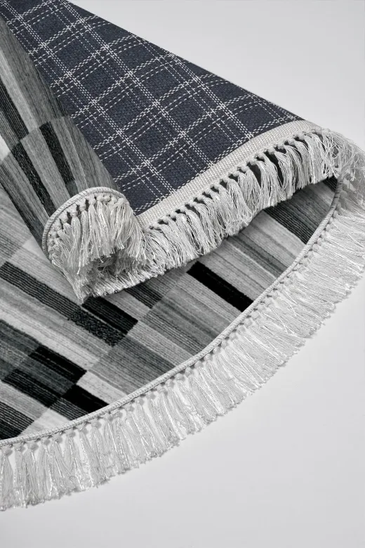 Alanur Home 900612-Oval Kaymaz Pamuk Tabanlı Saçaklı Dijital Halı Oval Gri?