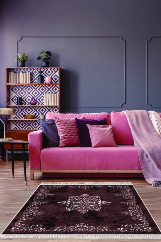 Alanur Home 900616 Alanur Star Kaymaz Pamuk Tabanlı Saçaklı Dijital Bordo Halı